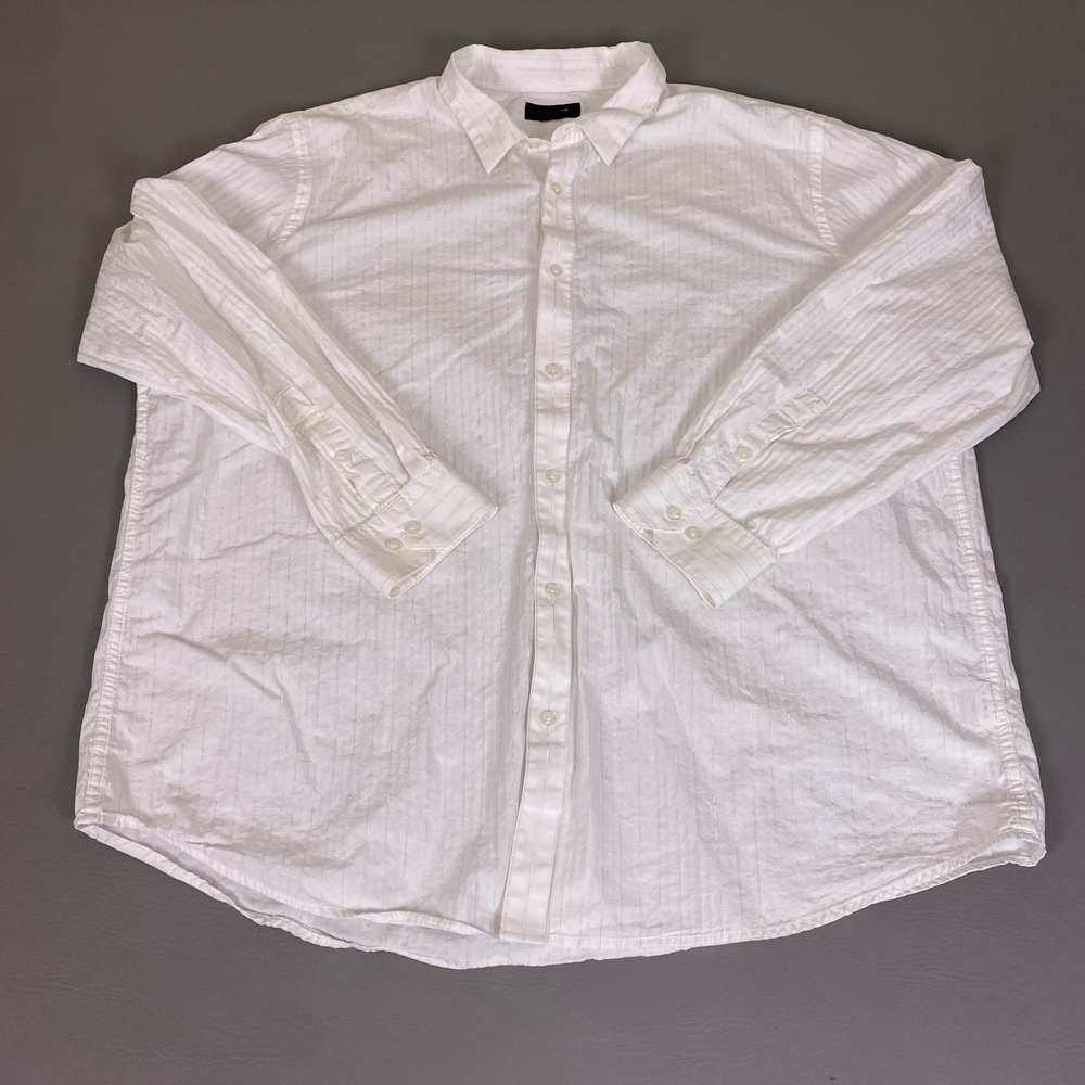 Attention Button Up‎ Shirt Men's 3XL Modern Fit White Silver Metallic Pinstripe